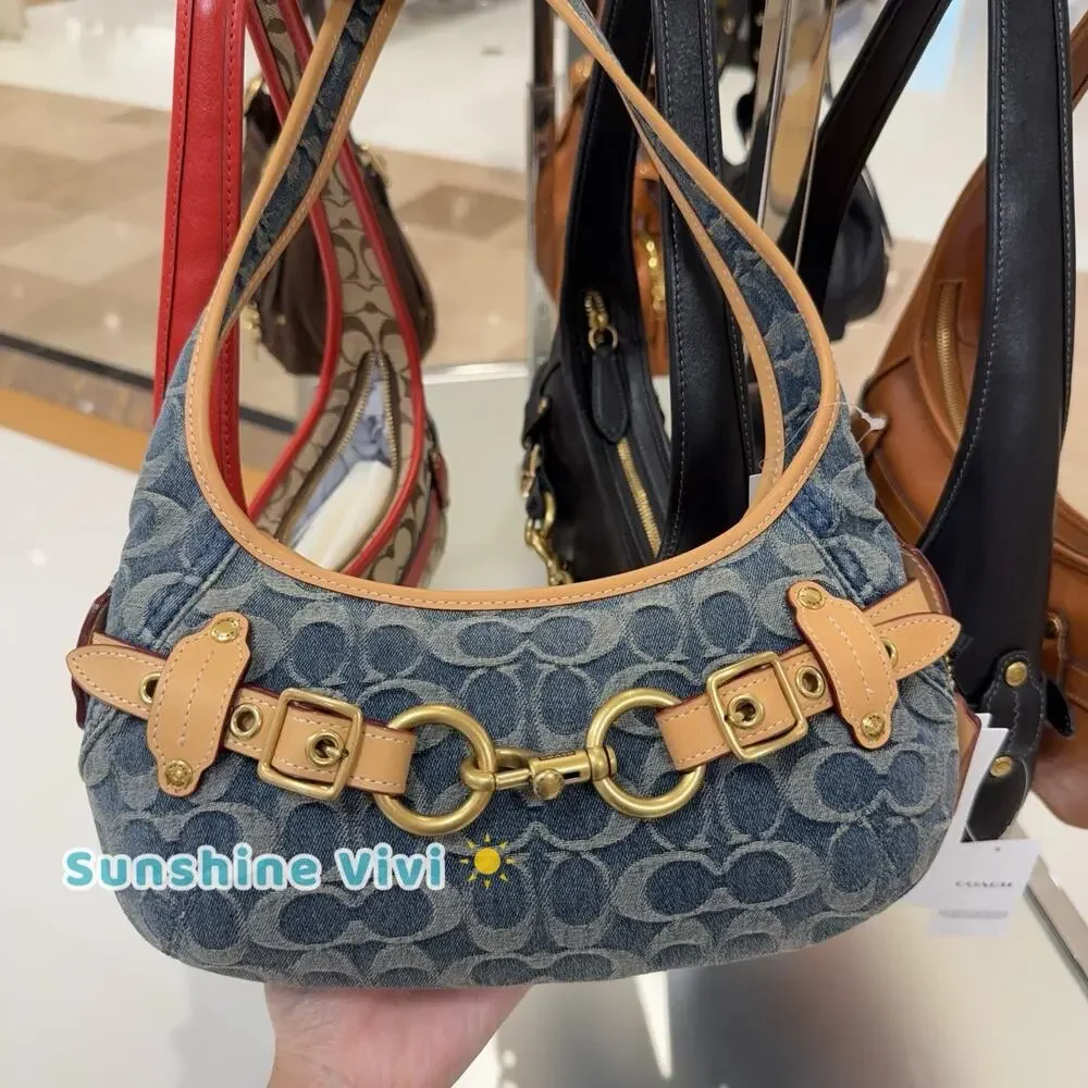 NWT Coach Belted Ergo Shoulder Bag 26 Signature Regenerative Cotton Denim CEN94